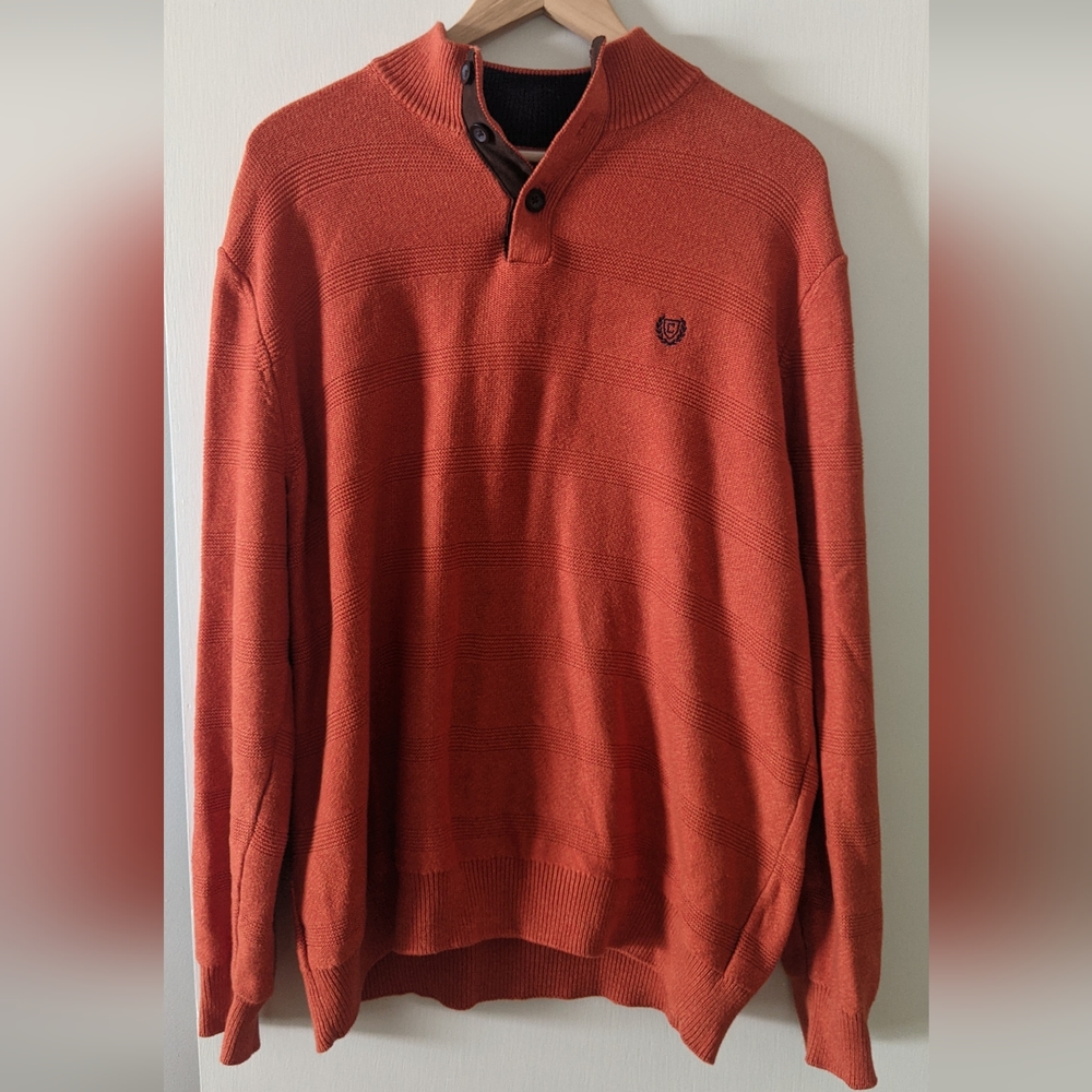 CHAPS XL Orange 1/4 Button Pull Over Sweater Cozy Fall